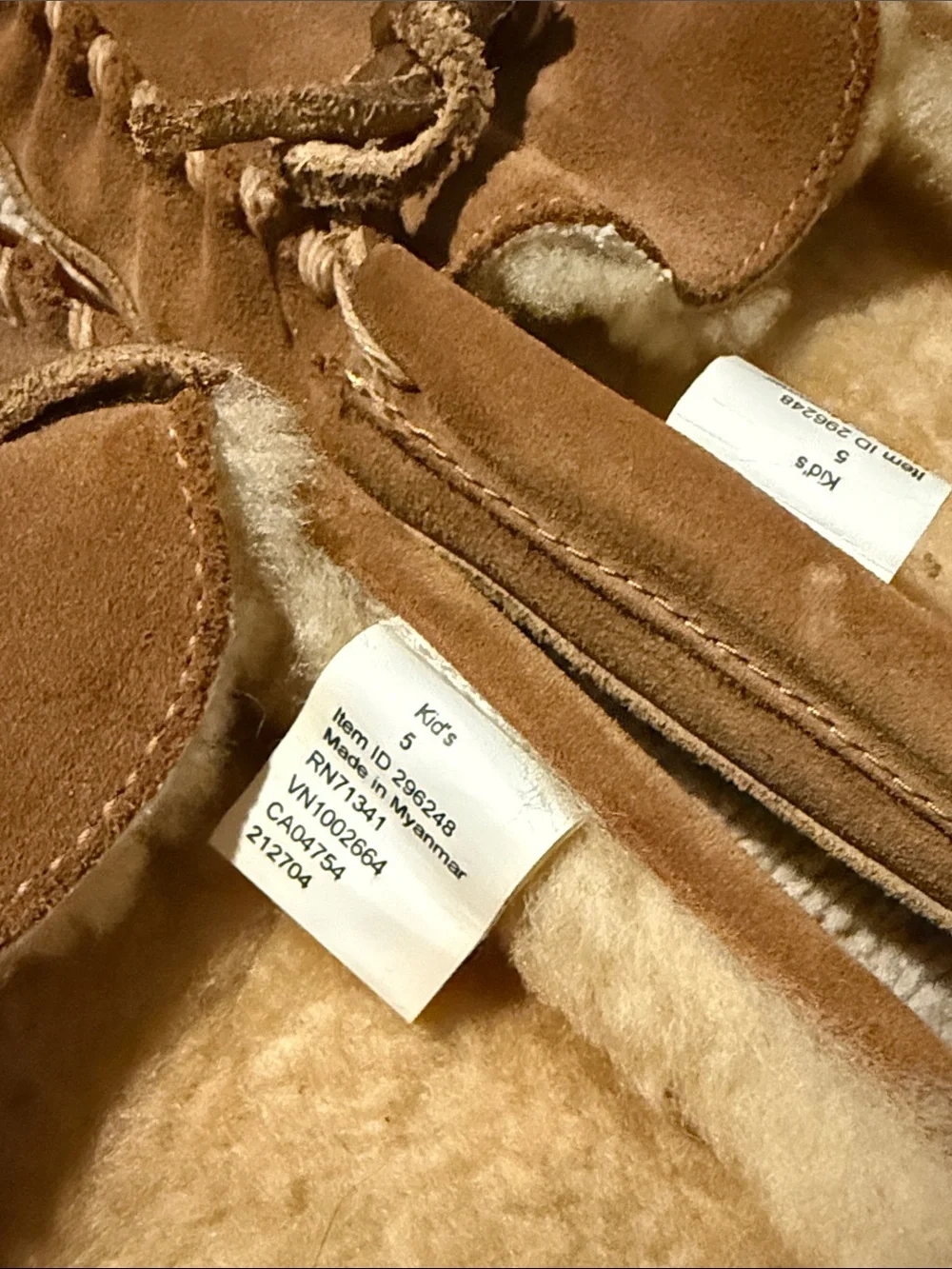 L.L. Bean Kids Brown Suede Shearling-Lined Moccasin Slippers